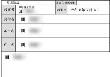 起案書のテスト出力（IPAmj明朝）。囬 が正しく出ている