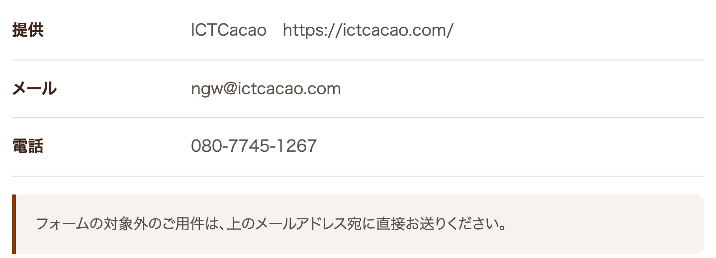提供元・メールアドレス・電話番号を記載した画像
